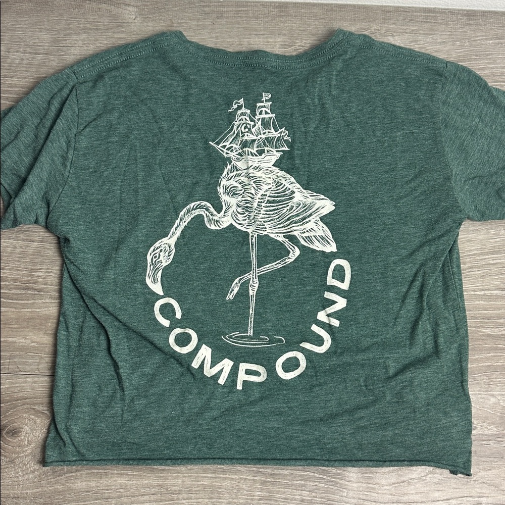Compound Green Flamingo Ship Graphic Crop Tee Medium